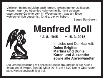 Traueranzeige von Manfred Moll von Ansbach