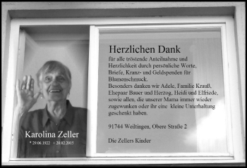 Traueranzeige von Karolina Zeller von Dinkelsbühl/ Feuchtwangen