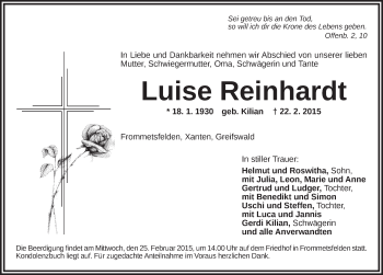 Traueranzeige von Luise Reinhardt von Ansbach