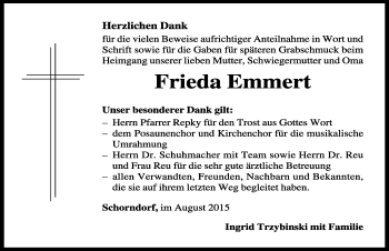 Traueranzeige von Frieda Emmert von Ansbach