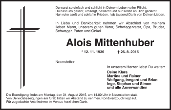 Traueranzeige von Alois Mittenhuber von Dinkelsbühl/ Feuchtwangen