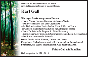 Traueranzeige von Karl Gall von Rothenburg