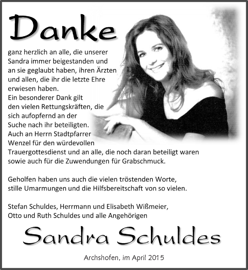  Traueranzeige für Sandra Schuldes vom 04.04.2015 aus Dinkelsbühl/ Feuchtwangen