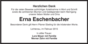 Traueranzeige von Erna Eschenbacher von Ansbach