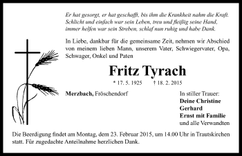Traueranzeige von Fritz Tyrach von Neustadt/ Scheinfeld/ Uffenheim