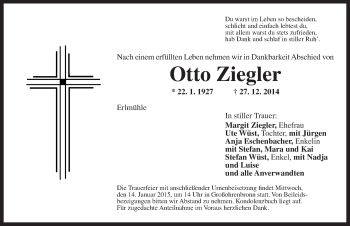 Traueranzeige von Otto Ziegler von Dinkelsbühl/ Feuchtwangen