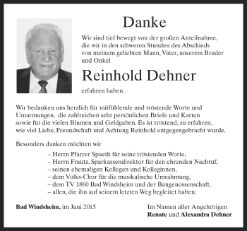 Traueranzeige von Reinhold Dehner von Rothenburg