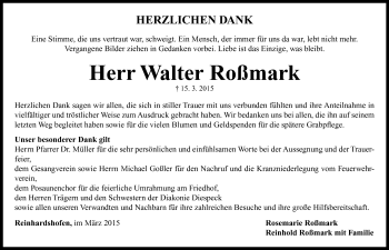 Traueranzeige von Walter Roßmark von Neustadt/ Scheinfeld/ Uffenheim