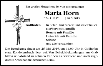 Traueranzeige von Maria Horn von Neustadt/ Scheinfeld/ Uffenheim