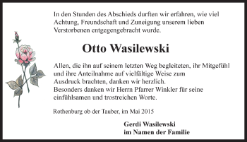 Traueranzeige von Otto Wasilewski von Rothenburg