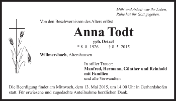 Traueranzeige von Anna Todt von Neustadt/ Scheinfeld/ Uffenheim