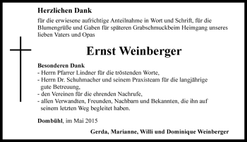 Traueranzeige von Ernst Weinberger von Rothenburg