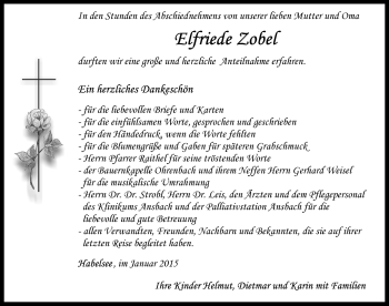 Traueranzeige von Elfriede Zobel von Rothenburg