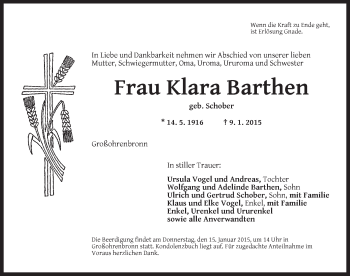 Traueranzeige von Klara Barthen von Dinkelsbühl/ Feuchtwangen