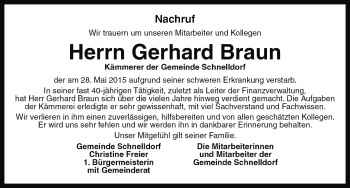 Traueranzeige von Gerhard Braun von Neustadt/ Scheinfeld/ Uffenheim