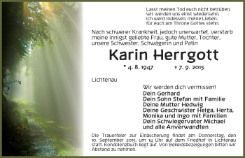 Traueranzeige von Karin Herrgott von Ansbach