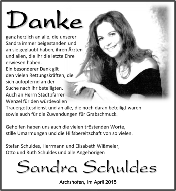 Traueranzeige von Sandra Schuldes von Rothenburg