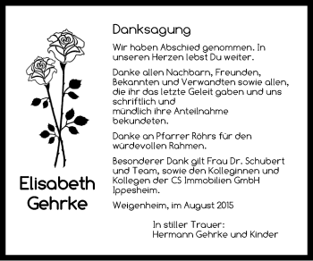 Traueranzeige von Elisabeth Gehrke von Neustadt/ Scheinfeld/ Uffenheim