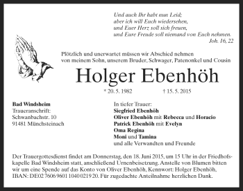 Traueranzeige von Holger Ebenhöh von Rothenburg