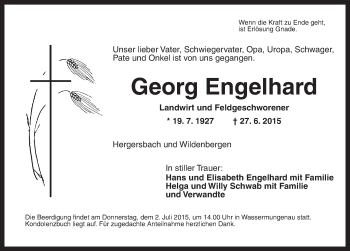 Traueranzeige von Georg Engelhard von Ansbach