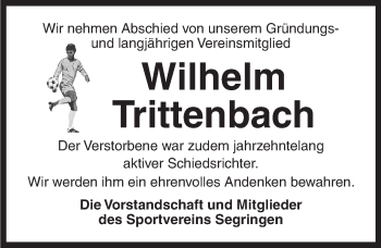 Traueranzeige von Wilhelm Richard Trittenbach von Dinkelsbühl/ Feuchtwangen