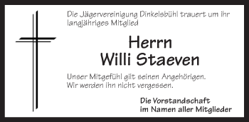 Traueranzeige von Willi Staeven von Dinkelsbühl/ Feuchtwangen