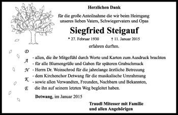 Traueranzeige von Siegfried Steigauf von Rothenburg