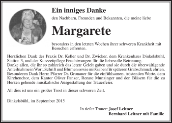 Traueranzeige von Margarete  von Dinkelsbühl/ Feuchtwangen