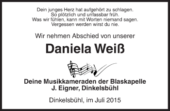 Traueranzeige von Daniela Weiß von Dinkelsbühl/ Feuchtwangen