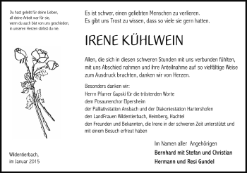 Traueranzeige von Irene Kühlwein von Rothenburg