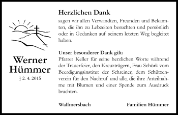 Traueranzeige von Werner Hümmer von Neustadt/ Scheinfeld/ Uffenheim