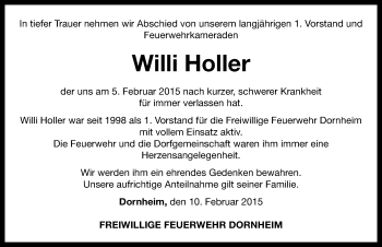 Traueranzeige von Willi Holler von Neustadt/ Scheinfeld/ Uffenheim