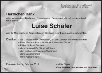 Traueranzeige von Luise Schäfer von Dinkelsbühl/ Feuchtwangen