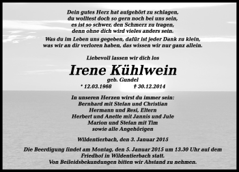 Traueranzeige von Irene Kühlwein von Rothenburg