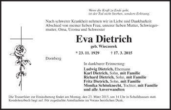 Traueranzeige von Eva Dietrich von Ansbach