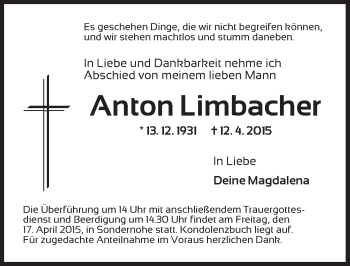 Traueranzeige von Anton  Limbache von Ansbach