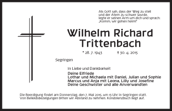 Traueranzeige von Wilhelm Richard Trittenbach von Dinkelsbühl/ Feuchtwangen