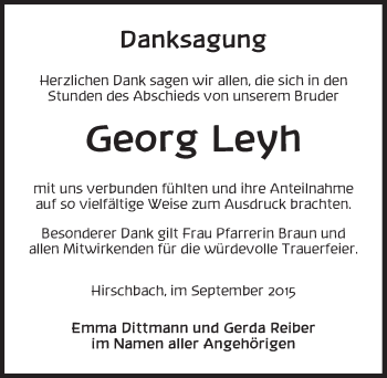 Traueranzeige von Georg Leyh von Dinkelsbühl/ Feuchtwangen