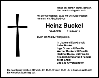 Traueranzeige von Heinz Buckel von Ansbach