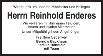 Traueranzeige von Reinhold Enderes von Dinkelsbühl/ Feuchtwangen