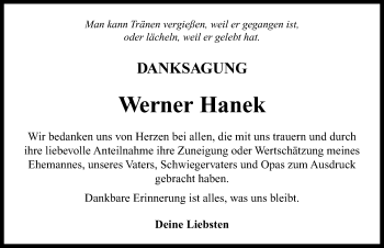 Traueranzeige von Werner Hanek von Neustadt/ Scheinfeld/ Uffenheim