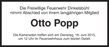 Traueranzeige von Otto Popp von Dinkelsbühl/ Feuchtwangen