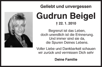 Traueranzeige von Gudrun Beigel von Neustadt/ Scheinfeld/ Uffenheim