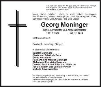 Traueranzeige von Georg Moninger von Dinkelsbühl/ Feuchtwangen