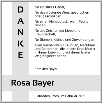 Traueranzeige von Rosa Bayer von Dinkelsbühl/ Feuchtwangen