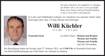 Traueranzeige von Willi Küchler von Neustadt/ Scheinfeld/ Uffenheim