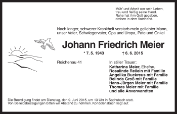 Traueranzeige von Johann Friedrich Meier von Dinkelsbühl/ Feuchtwangen