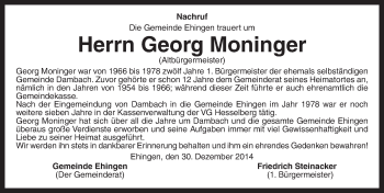 Traueranzeige von Georg Moninger von Dinkelsbühl/ Feuchtwangen