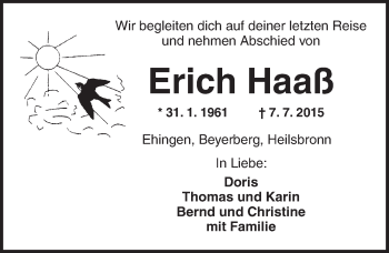 Traueranzeige von Erich Haaß von Dinkelsbühl/ Feuchtwangen