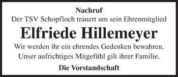 Traueranzeige von Elfriede Hillemeyer von Dinkelsbühl/ Feuchtwangen